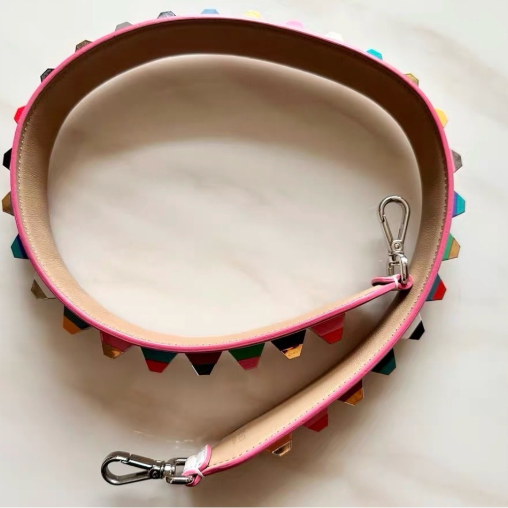 Fendi Pink Leather Strap with Multicolor Pyramid Studs